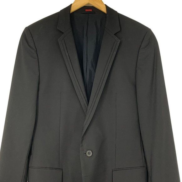 Mens Hugo Boss Dress Tux Jacket Coat Wool Jet Black Size 40L 3668 Formal Special - Picture 2 of 10